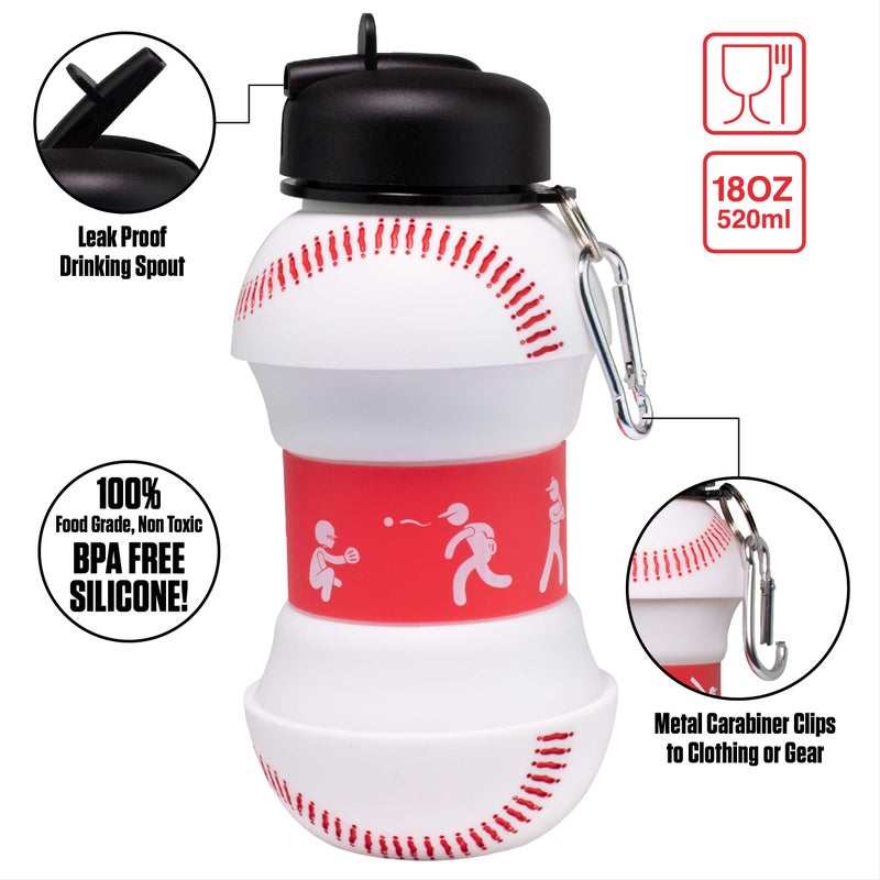 Maccabi Art Clip-On Collapsible BPA-Free Silicone Baseball Water Bottle for Kids, 18 Oz. Size - Image 5